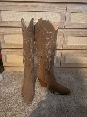Mi.iM Brown Suede Western Knee-High Heeled Boots